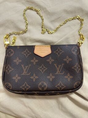 Louis Vuitton Monogram Canvas Mini Pochette with Gold Chain